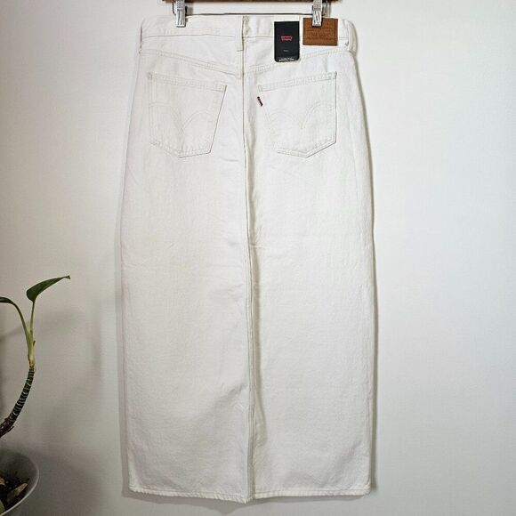 NWT LEVI'S CREAM/WHITE DENIM MAXI SLIT FRONT SKIRT SIZE 30 - Picture 3 of 16